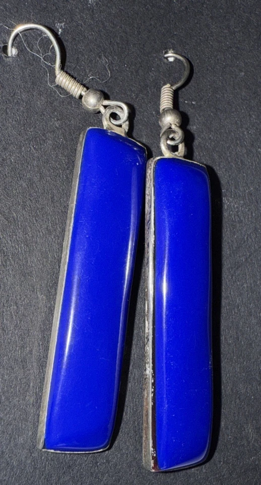 Прямоугольные квадратные серьги из стерлингового серебра 925 пробы с синим лазуритом с французскими проводами 2,5 - Изображение 1 из 4