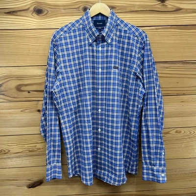 Camisa Faconnable Para Hombre Grande Clásica Azul A Cuadros LS Abotonada Algodón Suave B119 Foto 1 de 4