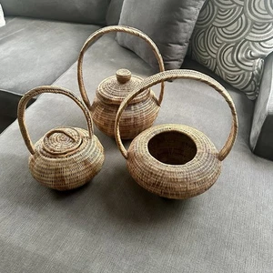Lot Of 3 Indonesian Woven Baskets - Picture 1 of 11