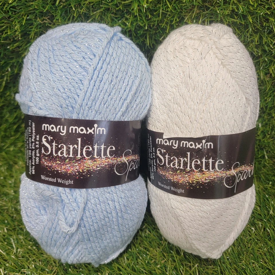 Mary Maxim Starlette Sparkle Worsted Yarn Lot Of 2 - White Sparkle & Blue Ice - Image 1 of 4