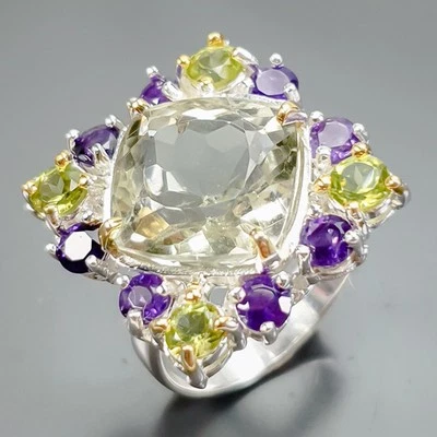 Fine Art 11ct+ Natural Green Amethyst Ring 925 Sterling Silver Size 7 /R417896 - Image 1 of 4