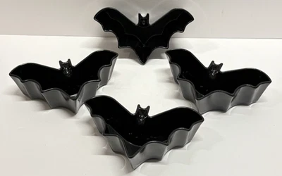 Juego de 4 -Espeluznante Noche Halloween Murciélago Negro Melamina Aperitivo Snack Bowls - ¡NUEVO! Foto 1 de 4