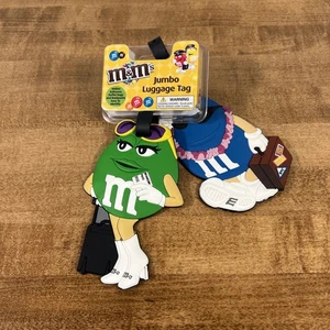 M&M's Collectible Jumbo Luggage Tag Green & Blue Boarding Pass Plane Backpack - Picture 1 of 8