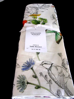WILLIAMS SONOMA FARFALLA BUTTERFLY TABLE RUNNER 16X108 ITALY 100% LINEN  N/WTAGS - Image 1 of 4