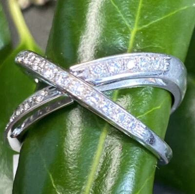 Anillo de diamantes vintage de oro blanco de 18 quilates joyería fina entrecruzada talla 6,25-6,5 Foto 1 de 4