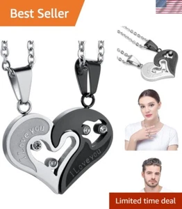 Unique Couple Pendant Necklace Set - Stainless Steel Heart with 'I Love You' - Picture 1 of 8