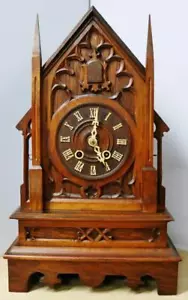 Rare Antique Black Forest 8 Day 2 Train Carved Cathedral Cuckoo Bracket Clock - Picture 1 of 22
