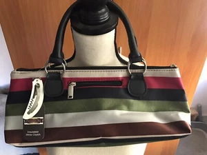 Neu Neu mit Etikett Primeware isolierte weinrote Clutch Tasche Beuteltasche Handtasche mehrfarbig gestreift - Bild 1 von 5