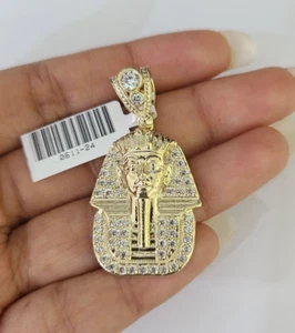 10k Egyptian Pharaoh Head Charm Pendant Yellow Gold 1.5" Inch Men Women Real - Picture 1 of 6
