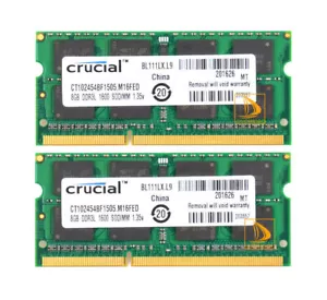 Crucial 16GB 2X 8GB PC3L-12800 DDR3L-1600MHz 204Pin SoDIMM Laptop RAM Memory - Picture 1 of 6