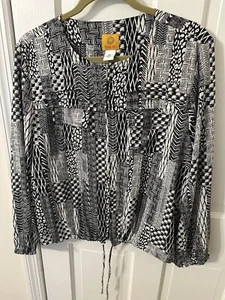 Ruby Rd Womens Black/White Abstract Lightweight Zip Up Long Sleeve Jacket - Picture 1 of 13