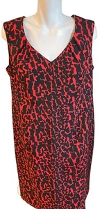 Roaman's Sheath Dress Sleeveless Red Black Animal Print V-Neck Size 16W - Picture 1 of 7