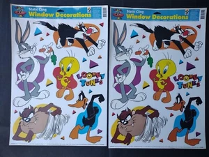 1996 Looney Tunes 2 Blätter statisch haftend Fensterdekor Daffy Duck Bugs Bunny Taz - Bild 1 von 12