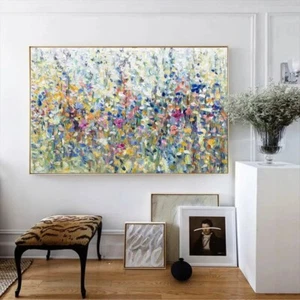 Abstract Colorful Floral Hand Painted Oil Painting On Canvas Handmade Original - Picture 1 of 4