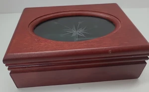 Vintage Schmuckkästchen aus Holz mit geätztem Glasdeckel - Bild 1 von 9