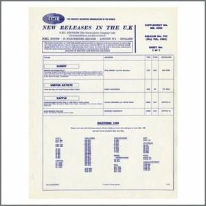 The Beatles EMI New Release Sheets May 1969 (UK) - Imagen 1 de 3