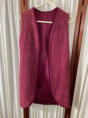 1970s Long Vest- M- Raspberry/Burgundy- Woolly Texture-VG-CLASSY BOHO- SALE - Image 1 of 4