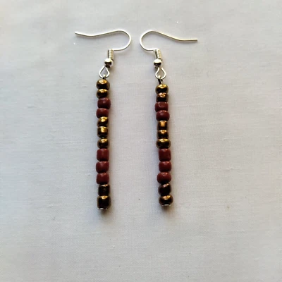 Коричневые и антикварные латунные цветные стеклянные бусины висячие серьги-палочки ручной работы богемное дерево - Изображение 1 из 4