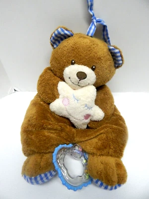 Kids II BROWN Bear Plush Musical Crib Pull TWINKLE Little STAR Blue Gingham 2001 - Image 1 of 4
