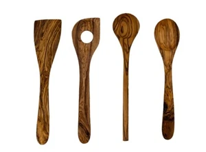 4 Piece Wooden Kitchen Utensils Set Cooking Pc Olive Wood Spoon Spatula 12" - Picture 1 of 6