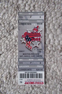 CLEVELAND INDIANS VS RED SOX 8/31/2002 FULL TICKET ~ JIM THOME CAREER HR #324 - Picture 1 of 1