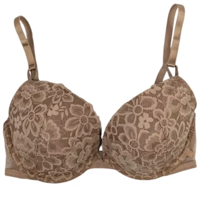 Victoria's Secret Push Up Bra Women's Size 32DD Beige Tan Floral Lace Sexy EUC * - Image 1 of 4