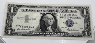 1957 $1 UNCIRCULATED SILVER CERTIFICATE NOTE I 76568616 A - Image 1 of 2