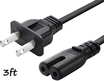AC Power Cord 2 Prong Cable 2-Slot Figure 8 for TV PS3 PS4 PS5 XBOX PC - Image 1 of 4