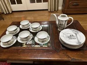 Vintage Moriage Tea Set - Geisha Lithophane in Cups Japan - Picture 1 of 8