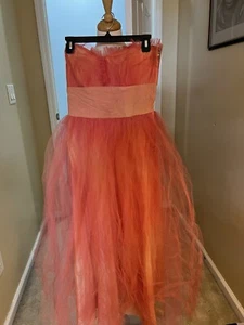 Abito da festa vintage anni 50 rosa corallo arancione senza spalline pizzo tulle lunghezza tè - Foto 1 di 21