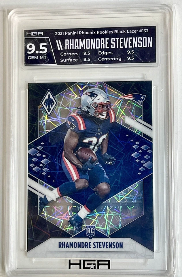 2021 Panini Phoenix /10 Rhamondre Stevenson Black Lazer RC SSP Rookie HGA 9.5 - Image 1 of 2