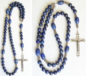 Katholischer Rosenkranz Rosenkranz Lapislazuli & schweres Sterlingsilber - Bild 1 von 3