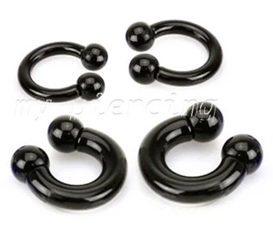 PAIR of Black Acrylic Ball Horseshoe Circular Barbell Nipple Lip Earring Septum - Picture 1 of 6