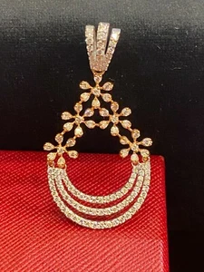 Pave 1.71 TCW Round Brilliant Cut Natural Diamonds Pendant In 585 Fine 14K Gold - Picture 1 of 12