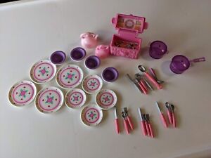 90s Barbie Tyco Kitchen Littles  Doll Dishes Silverware Picnic Basket Lot of 30+