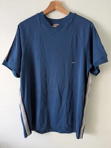 nike V Neck T-shirt Swoosh Logo Blue Size Large L vintage retro - Picture 1 of 2