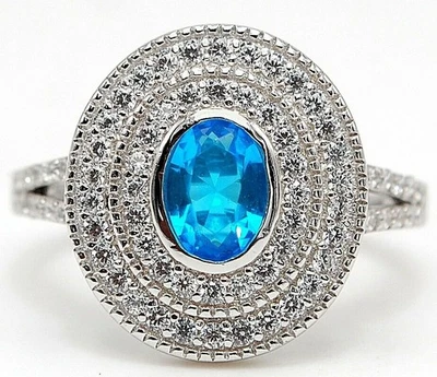 Anillo de plata esterlina 925 con topacio azul y topacio de 3 quilates talla 7 N2-9 Foto 1 de 3