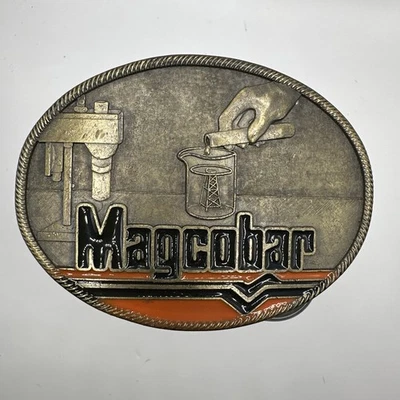 Vintage Magcobar Oil Drilling Belt Buckle Brass Enamel Petroleum Industry - Image 1 of 4
