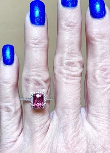 BEAUTIFUL Designer 14 Kt. White Gold Faceted Pink Topaz & Diamond Gemstone Ring - Picture 1 of 18