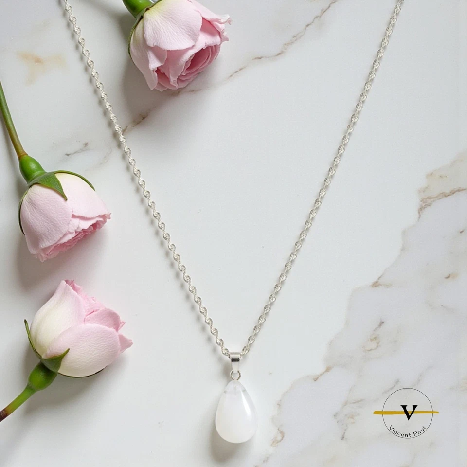 COLLANA DONNA ARGENTO 925 LUNGHEZZA 60 cm MAGLIA TWIST PENDENTE QUARZO BIANCO - Immagine 1 di 4