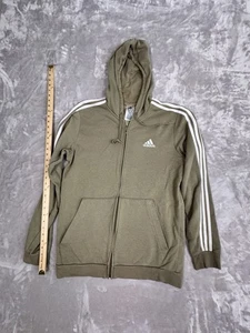 Adidas Full Zip Hoodie Mens Size LT Tan Khaki Three Stripes Trefoil Logo Y2K - Picture 1 of 6