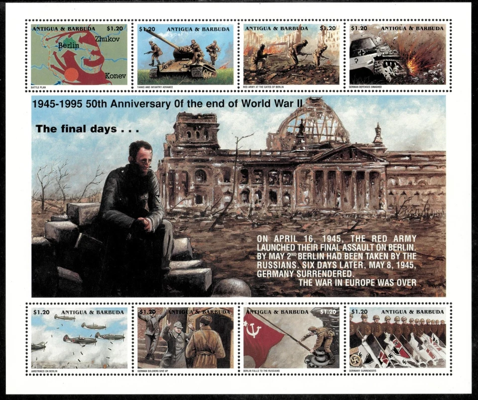 Antigua 1995 - VE Day World War II - Sheet of 8 Stamps - Scott #1900 - MNH - Image 1 of 1