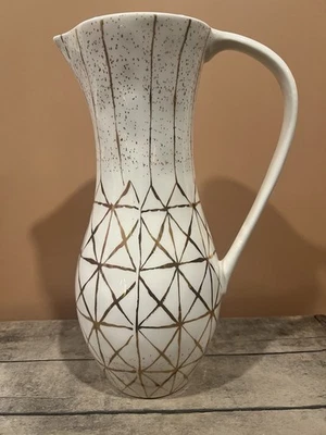 Jarrón Anthropologie Oleanna Jarra Crema y Oro Cerámica Diseño Geométrico Foto 1 de 4