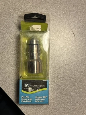 3.1 Amp Silver Dual USB Car Charger with Emergency Glass Punch Iphone Android - Image 1 of 2