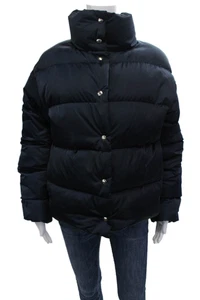 Tory Burch Women Dark Blue Quilted Puffer Jacket High Neck Snap Size S - Picture 1 of 4