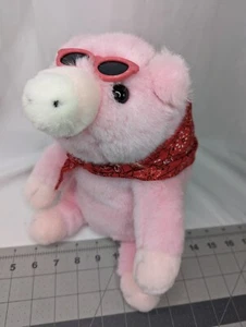 Commonwealth Pink Pig Plush 10 Inch Glasses Bandana 1988 Stuffed Animal Toy - Picture 1 of 10