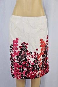 Bass Womens 12 White Brown Pink Salmon A-line Skirt Mid Calf Lined Skirt Flower - Picture 1 of 5