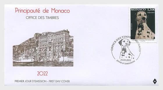 monaco 2022 dog DALMATIAN dalmatien chien hunde canis perros hond cane 1v FDC PJ - Image 1 of 1