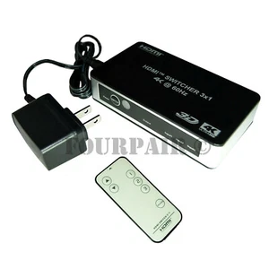 3x1 3-Port 4K 60Hz UHD HDMI 2.0 Auto Switch Switcher Selector Hub Remote HDR CEC - Picture 1 of 12