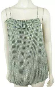 NEW J CREW Ruffle Tank Top 6 Green & White Geometric Dot Spaghetti Strap S $59 - Picture 1 of 4